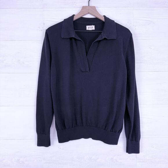 Pact Classic Polo Sweater Women Large Black Organic Cotton Preppy Minimalist - Picture 2 of 16